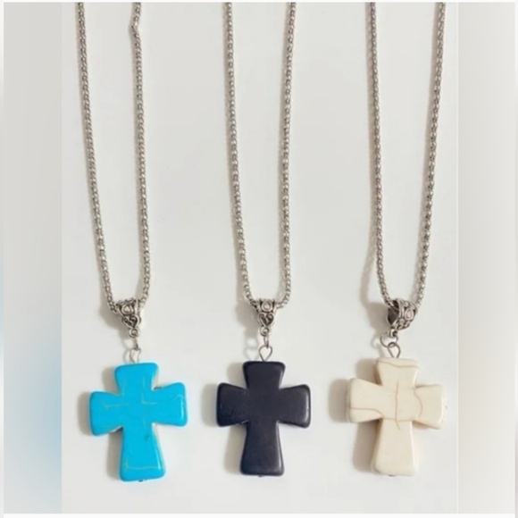 Blue Tourquise Cross Necklace Crucifx Silver 18" Chain and 2-1/2" extender NEW - Picture 11 of 11